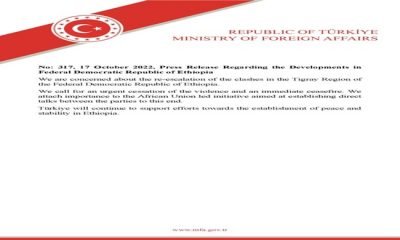 Press Release Regarding the Developments in Federal Democratic Republic of Ethiopia