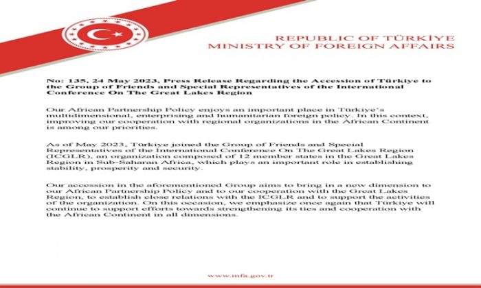 Press Release Regarding the Accession of Türkiye to the Group of Friends and Special Representatives of the International Conference On The Great Lakes Region